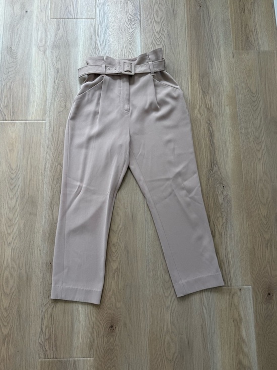 Babaton Pants - BABATON High-Waist Paperbag Belted Trousers - Neutral Blush